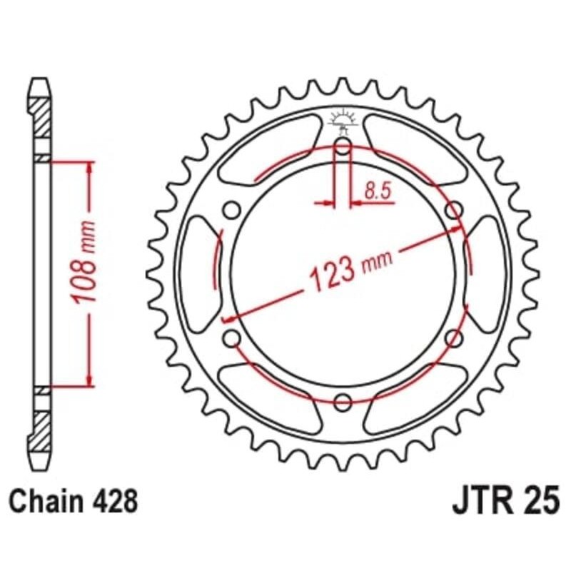 Couronne JT SPROCKETS acier standard 25 - 58 dents pas de 428 Couronne JT SPROCKETS acier standard 25 - 58 dents pas de 428