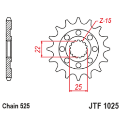 Pignon JT SPROCKETS acier standard 1025 - 15 dents pas de 525