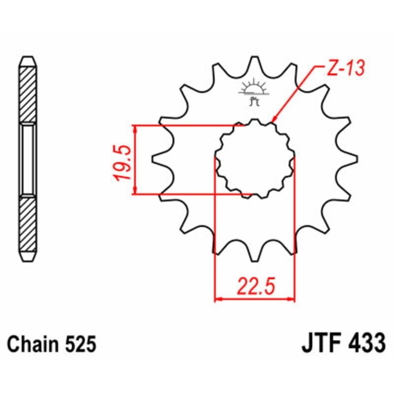 Pignon JT SPROCKETS acier standard 433 - 14 dents pas de 520 Pignon JT SPROCKETS acier standard 433 - 14 dents pas de 520