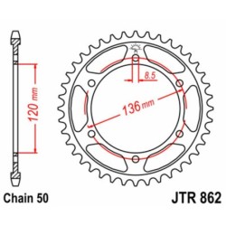 Couronne JT SPROCKETS acier standard 862 - 38 dents pas de 530