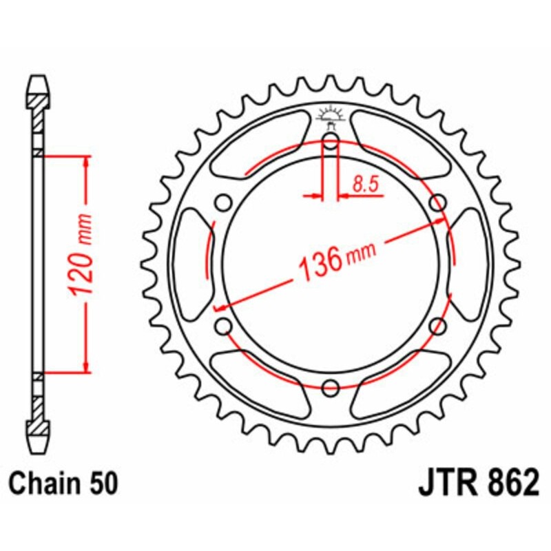 Couronne JT SPROCKETS acier standard 862 - 38 dents pas de 530 Couronne JT SPROCKETS acier standard 862 - 38 dents pas de 530