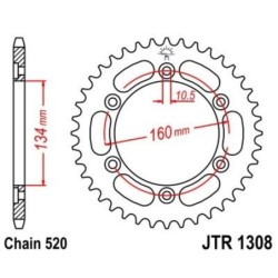 Couronne JT SPROCKETS acier standard 1308 - 40 dents pas de 520