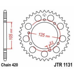 Couronne JT SPROCKETS JTR1131 60 dents - pas de 420 acier carbone C49 Noir