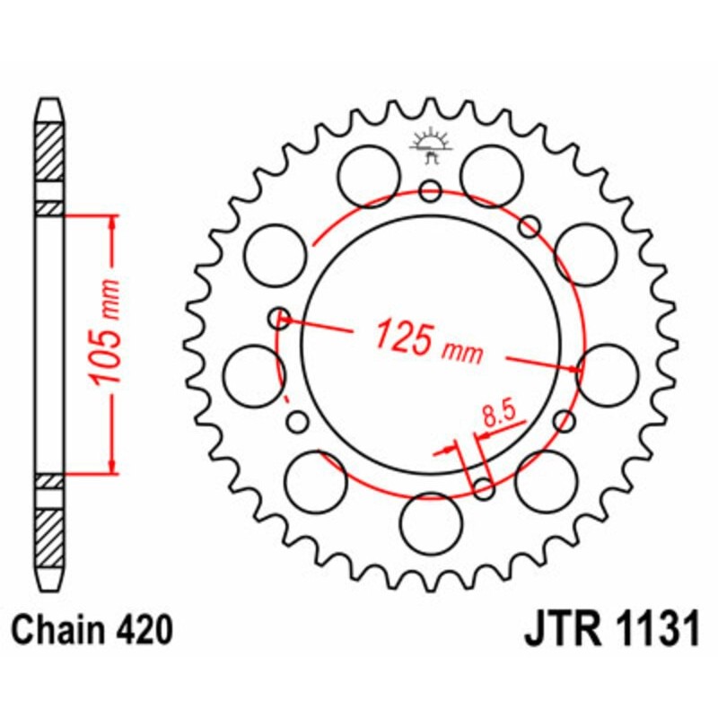 Couronne JT SPROCKETS acier standard 1131 - 58 dents pas de 420 Couronne JT SPROCKETS acier standard 1131 - 58 dents pas de 420