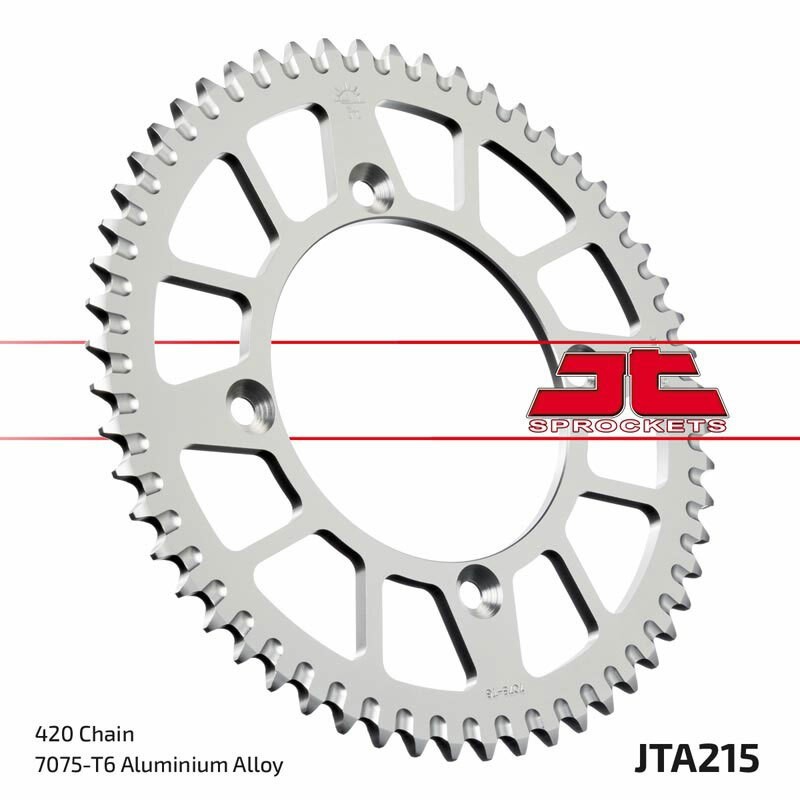 Couronne JT SPROCKETS aluminium ultra-light anti-boue 215 - 56 dents pas de 520 Couronne JT SPROCKETS aluminium ultra-light anti-boue 215 - 56 dents pas de 520
