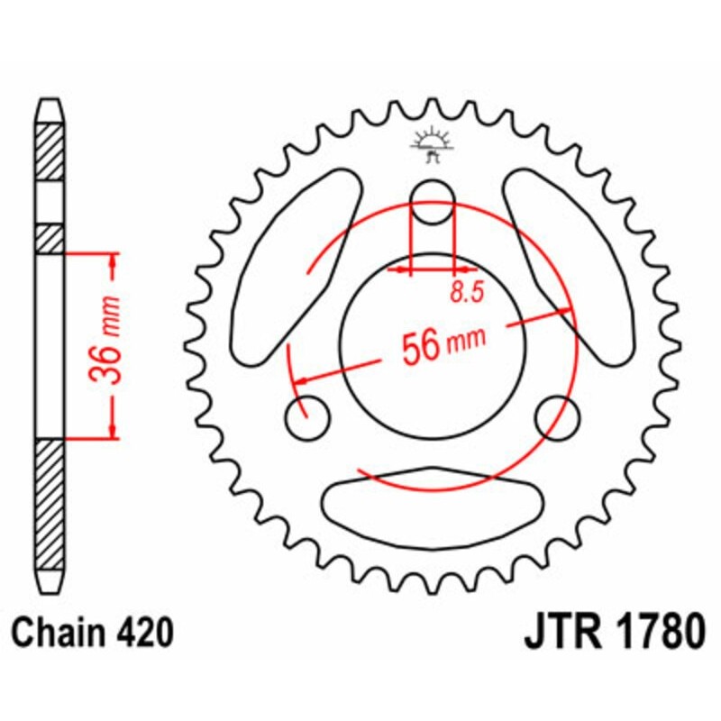 Couronne JT SPROCKETS acier standard 1780 - 28 dents pas de 420 Couronne JT SPROCKETS acier standard 1780 - 28 dents pas de 420
