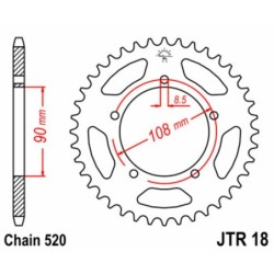 Couronne JT SPROCKETS acier standard 18 - 43 dents pas de 520