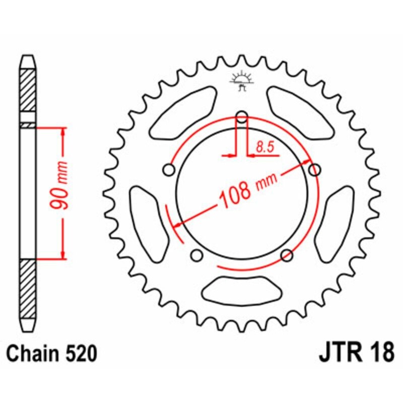 Couronne JT SPROCKETS acier standard 18 - 43 dents pas de 520 Couronne JT SPROCKETS acier standard 18 - 43 dents pas de 520