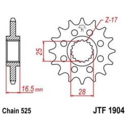 Pignon de transmission JT SPROCKETS JTF1904 17 dents - pas de 525 Type SCM420
