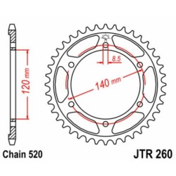 Couronne JT SPROCKETS acier standard 260 - 38 dents pas de 520