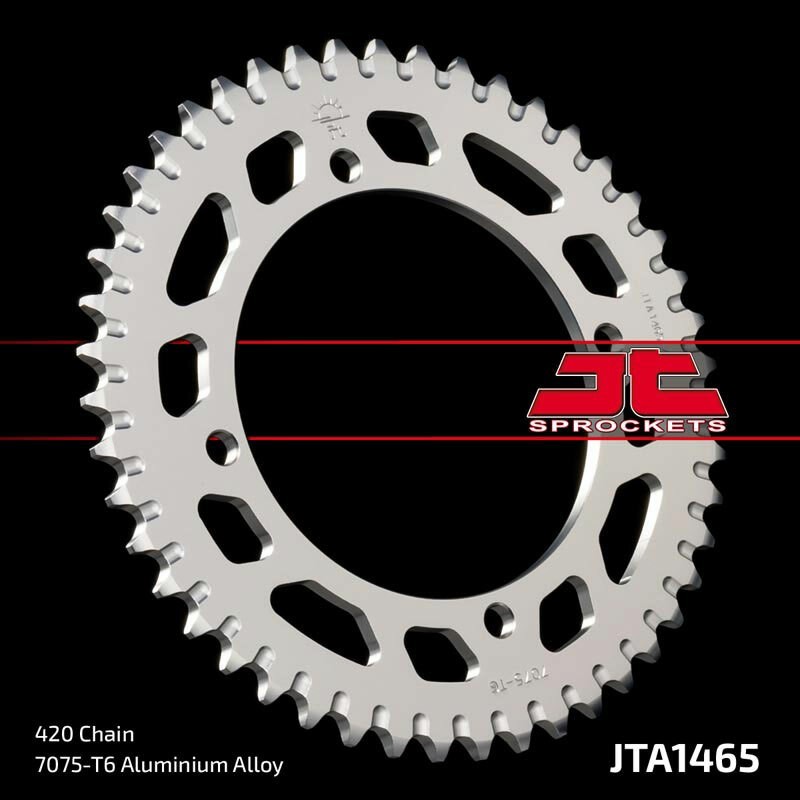 Couronne JT SPROCKETS aluminium ultra-light anti-boue 1465 - 47 dents pas de 520 Couronne JT SPROCKETS aluminium ultra-light anti-boue 1465 - 47 dents pas de 520