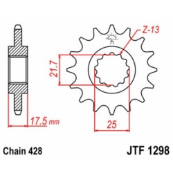 Pignon JT SPROCKETS acier standard 1298 - 17 dents pas de 520