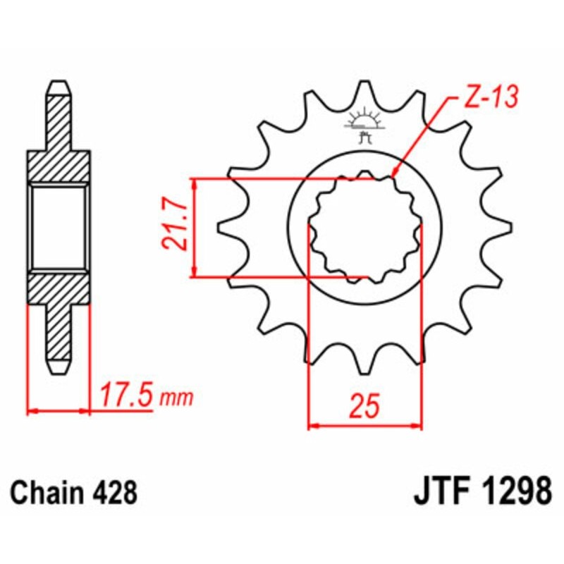 Pignon JT SPROCKETS acier standard 1298 - 17 dents pas de 520 Pignon JT SPROCKETS acier standard 1298 - 17 dents pas de 520
