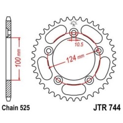 Couronne JT SPROCKETS acier standard 744 - 38 dents pas de 525