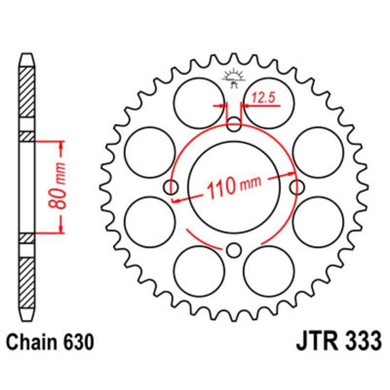 Couronne JT SPROCKETS acier standard 333 - 38 dents pas de 630 Couronne JT SPROCKETS acier standard 333 - 38 dents pas de 630