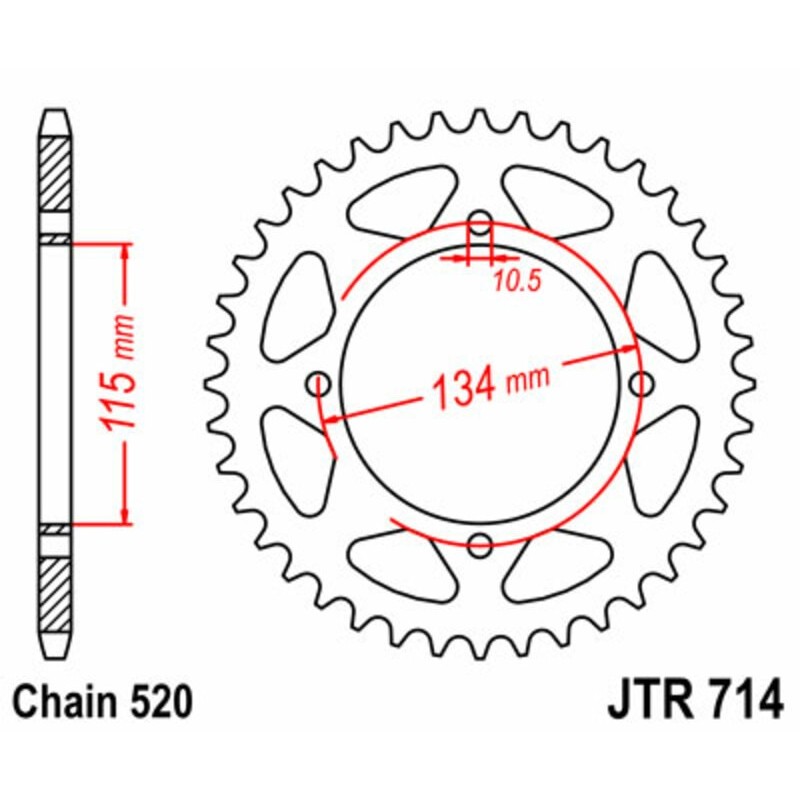 Couronne JT SPROCKETS acier standard 714 - 50 dents pas de 520 Couronne JT SPROCKETS acier standard 714 - 50 dents pas de 520