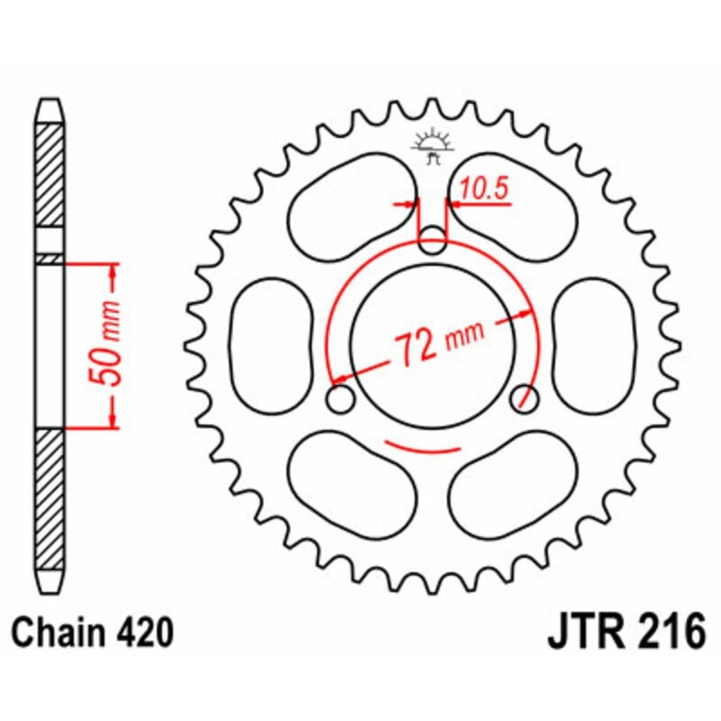 Couronne JT SPROCKETS acier standard 216 - 45 dents pas de 420 Couronne JT SPROCKETS acier standard 216 - 45 dents pas de 420