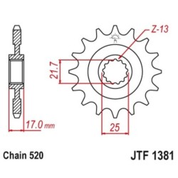 Pignon de transmission JT SPROCKETS JTF1381 16 dents - pas de 520 Type SCM420