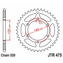 Couronne JT SPROCKETS acier standard 475 - 40 dents pas de 520