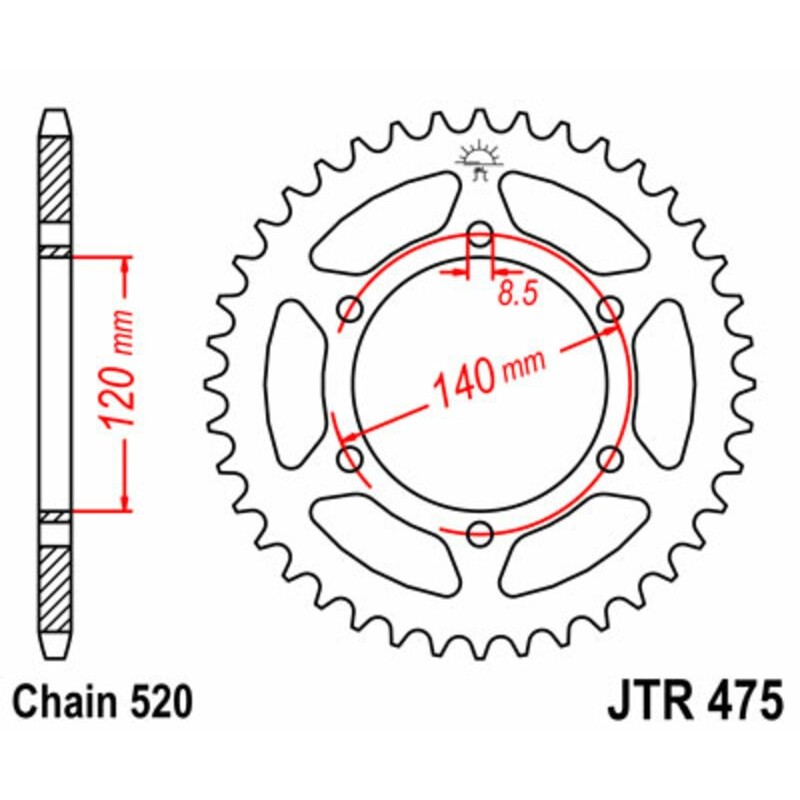 Couronne JT SPROCKETS acier standard 475 - 40 dents pas de 520 Couronne JT SPROCKETS acier standard 475 - 40 dents pas de 520