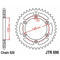 Couronne JT SPROCKETS acier standard 698 - 44 dents pas de 520