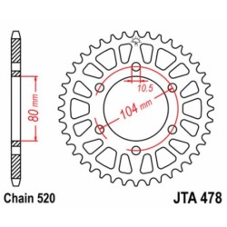 Couronne JT SPROCKETS aluminium Ultra-Light 478 - 44 dents pas de 520