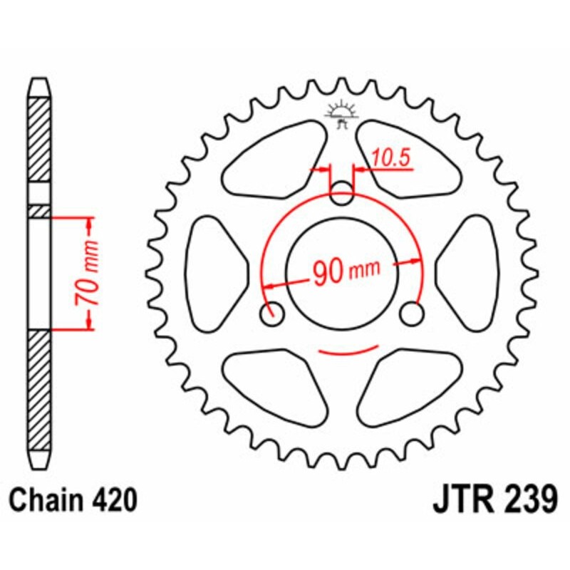 Couronne JT SPROCKETS acier standard 239 - 42 dents pas de 420 Couronne JT SPROCKETS acier standard 239 - 42 dents pas de 420