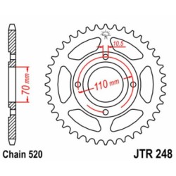 Couronne JT SPROCKETS acier standard 248 - 44 dents pas de 520