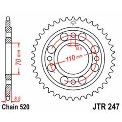 Couronne JT SPROCKETS acier standard 247 - 36 dents pas de 520