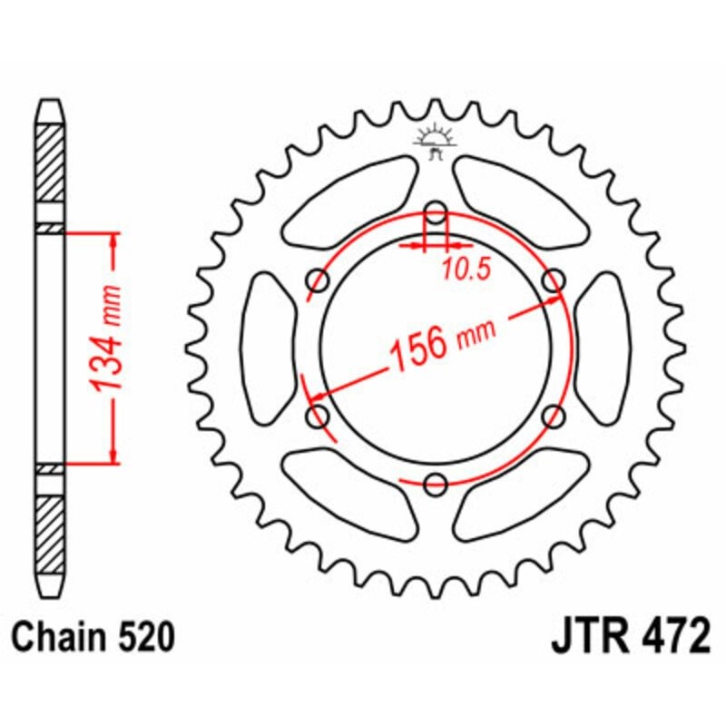 Couronne JT SPROCKETS acier standard 472 - 40 dents pas de 520 Couronne JT SPROCKETS acier standard 472 - 40 dents pas de 520