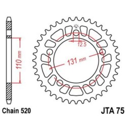 Couronne JT SPROCKETS aluminium Ultra-Light 75 - 44 dents pas de 520