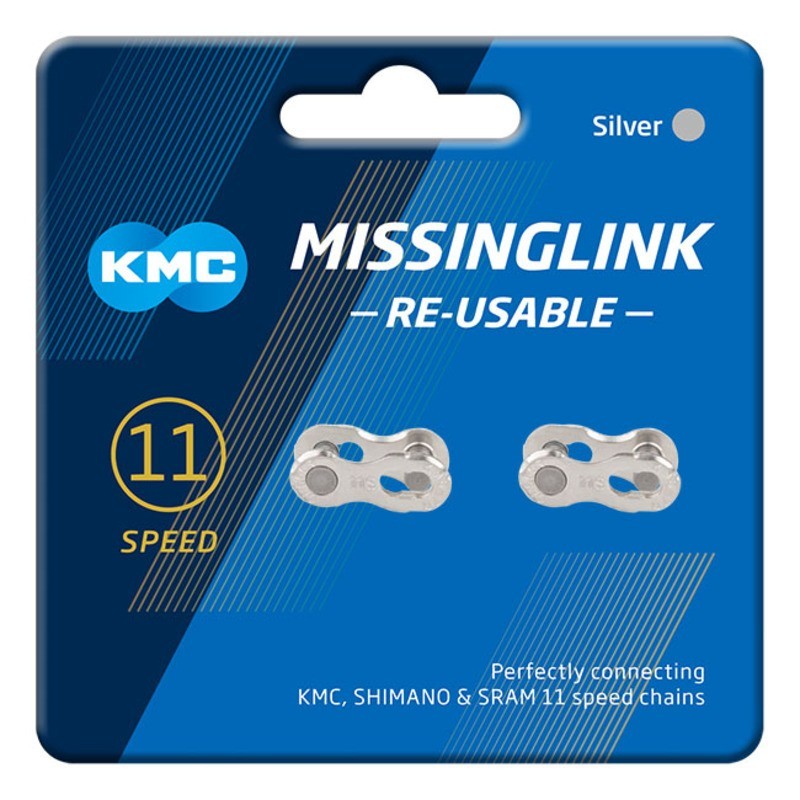 Maillon de liaison KMC 11 vitesses argent (x2) Maillon de liaison KMC 11 vitesses argent (x2)