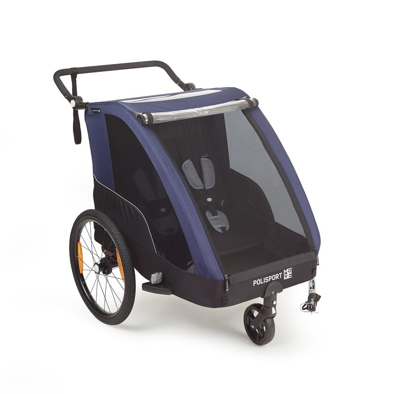 Remorque enfant vélo POLISPORT complète gris/bleu Remorque enfant vélo POLISPORT complète gris/bleu