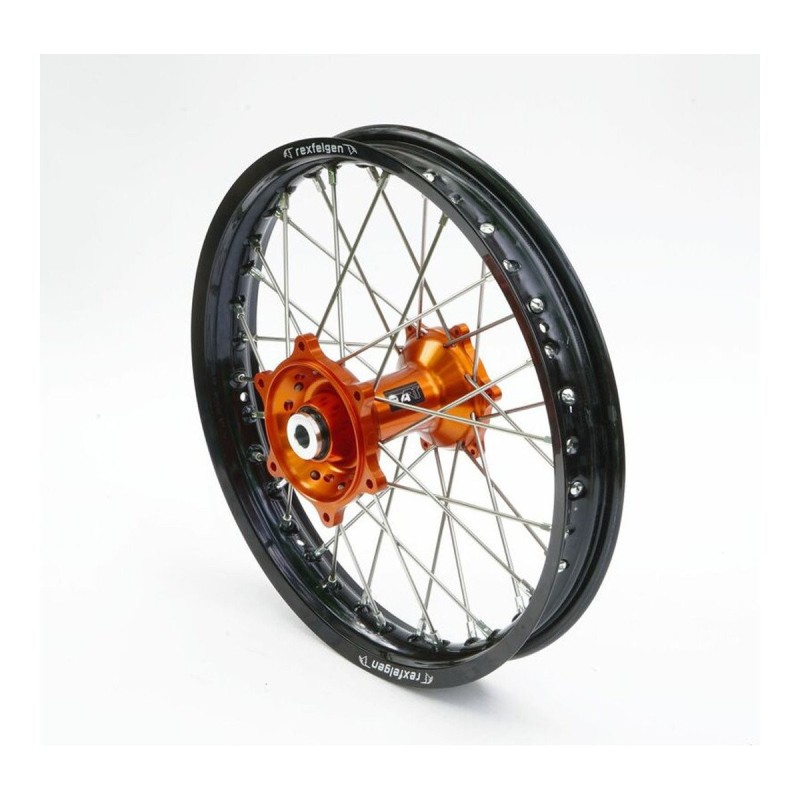 Roue complète REX Haan wheels 19 x 2,15 KTM toutes SX-F 13-22 cercle noir / moyeu orange 25mm