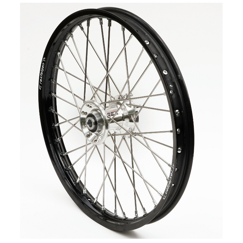 Roue complète "REX" 21 x 1,60 KX 125 / 250 / KXF 250 / 450 06- cercle noir / moyeu argent 20mm