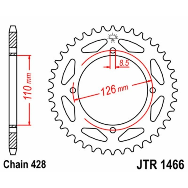 Couronne JTR1466 46 dents - pas de 428 acier carbone C49