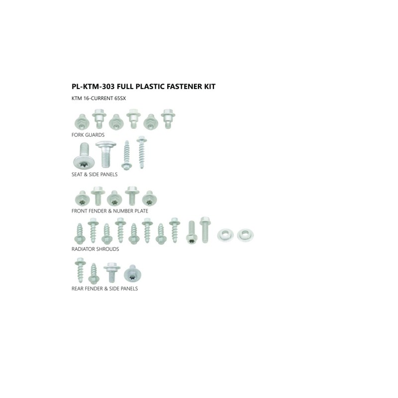 Kit visseries de plastiques UFO 65 SX 2016 à 2024 Kit visseries de plastiques UFO 65 SX 2016 à 2024