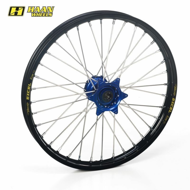 Roue complète Haan wheels YZ 65 18- 14-1,60 avant moyeu bleu / cercle noir
