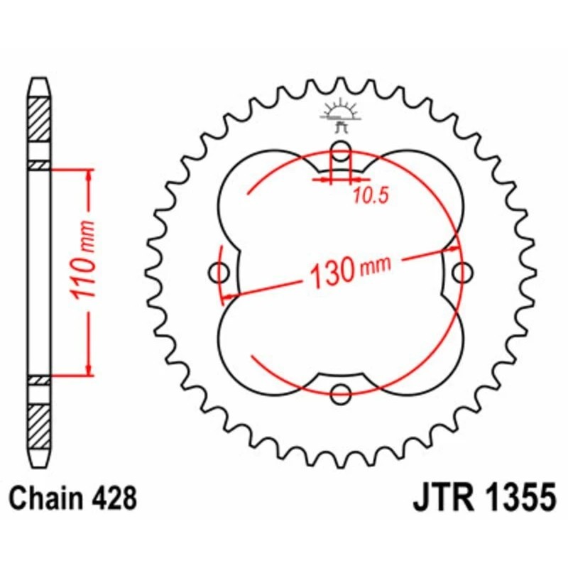 Couronne JTR1355 48 dents - pas de 428 acier carbone C49