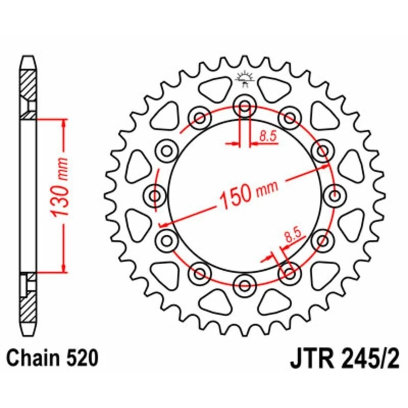 Couronne JTR245/2 52 dents - pas de 520 acier carbone C49