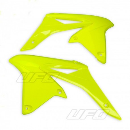 Paire d'ouïes de radiateurs UFO jaune fluo Suzuki 250 RMZ Paire d'ouïes de radiateurs UFO jaune fluo Suzuki 250 RMZ