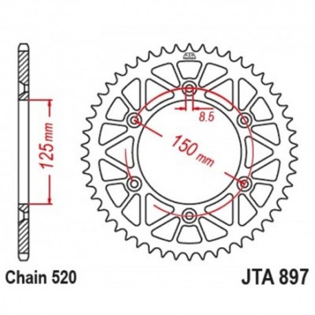 Couronne JT SPROCKETS aluminium ultra-light anti-boue SX SXF EXC EXCF / TC TE FC FE / MC MCF EC ECF 49 dents Noir