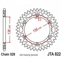 Couronne JT SPROCKETS aluminium ultra-light anti-boue SHERCO / BETA / GAS GAS - 2019 / HVA - 2014 49 dents Noir