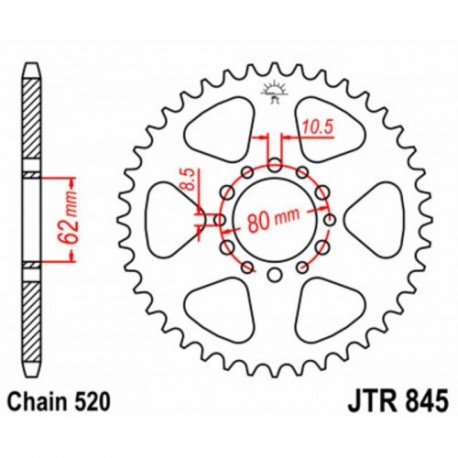 Couronne JT SPROCKETS JTR845 45 dents - pas de 520 acier carbone C49