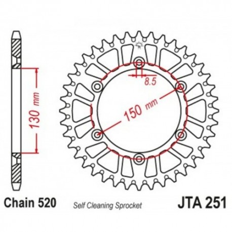 Couronne JT SPROCKETS aluminium ultra-light anti-boue YAMAHA YZ YZF WRF 48 dents Noir