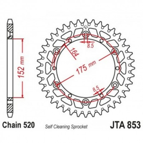 Couronne JT SPROCKETS aluminium ultra-light anti-boue YAMAHA YZ WR avant 1998 48 dents Noir