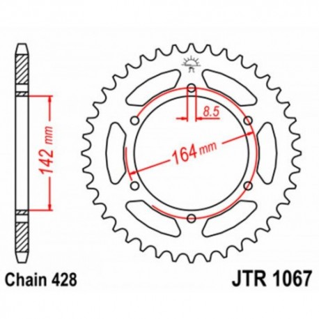 Couronne JT SPROCKETS JTR1067 52 dents - pas de 428 acier carbone C49