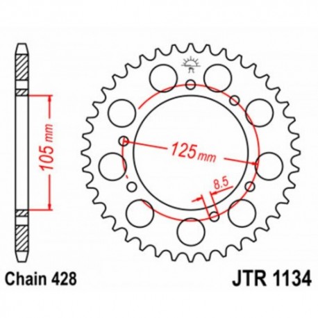 Couronne JT SPROCKETS JTR1134 48 dents - pas de 428 acier carbone C49