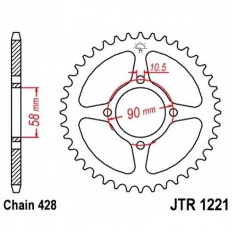 Couronne JT SPROCKETS JTR1221 44 dents - pas de 428 acier carbone C49