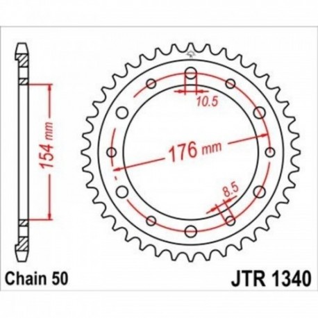 Couronne JT SPROCKETS JTR1340 ZBK 43 dents - pas de 50 acier carbone C49